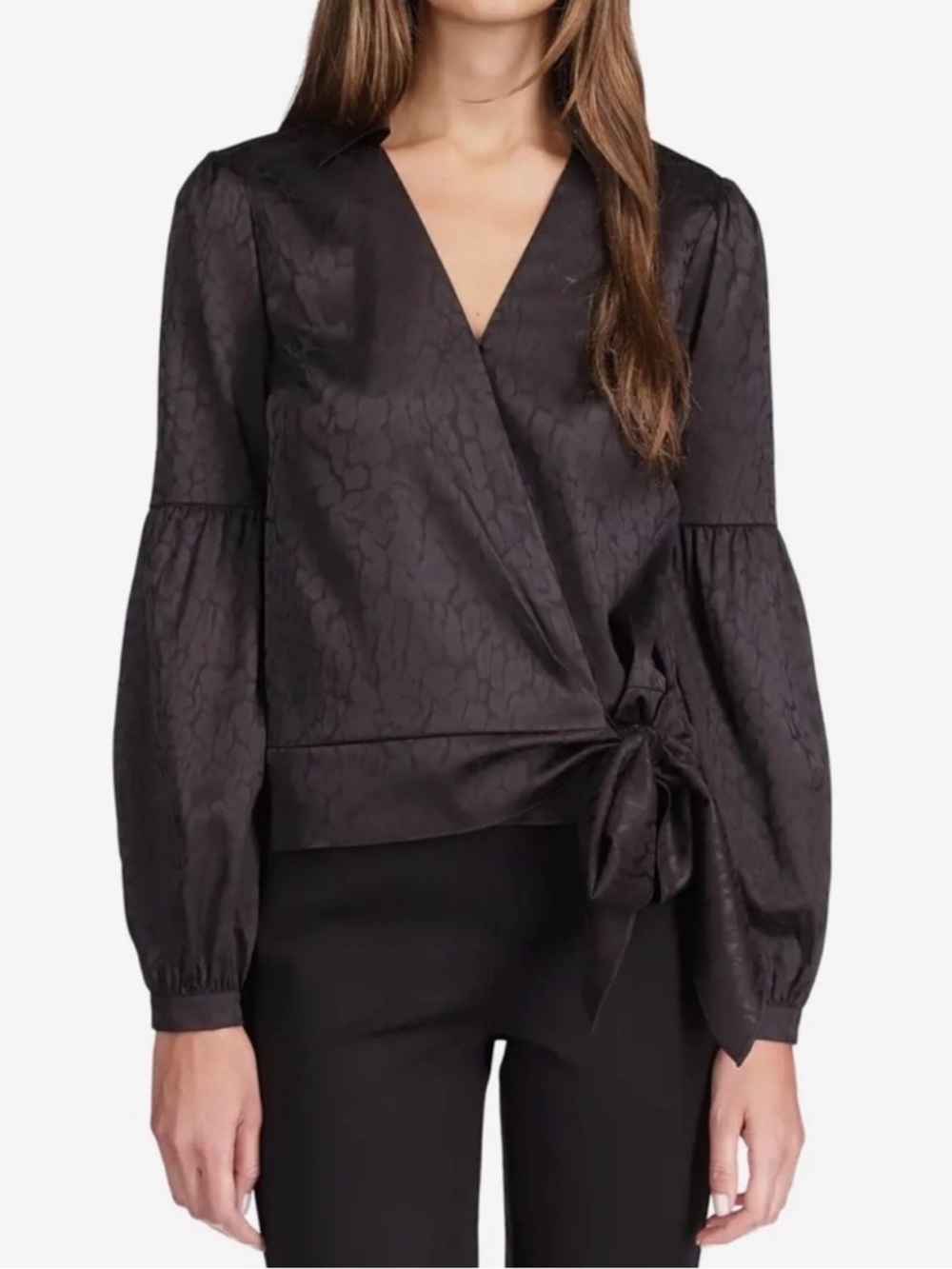 MICHAEL Michael Kors Black Satin Wrap Tie Blouse
